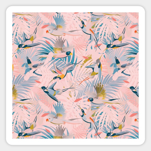 Pinky, Sunny Boho Birds / Pink, Blue, Yellow Sticker by matise